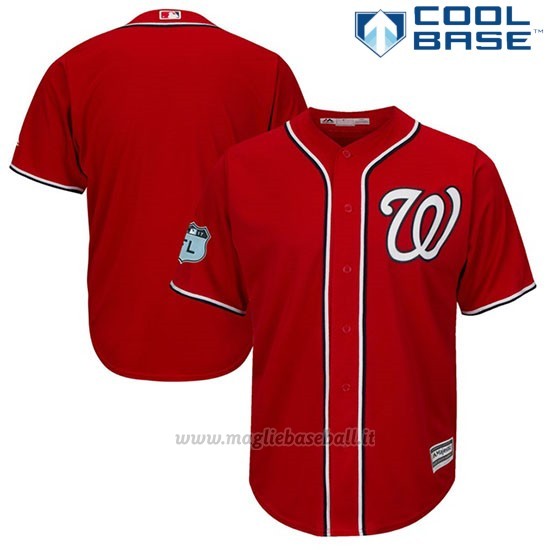 Maglia Baseball Uomo Washington Nationals Scarlet 2017 Allenamento Primaverile Cool Base